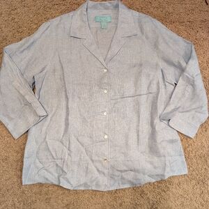 Orvis River Road Light Blue Linen Button-Up Shirt